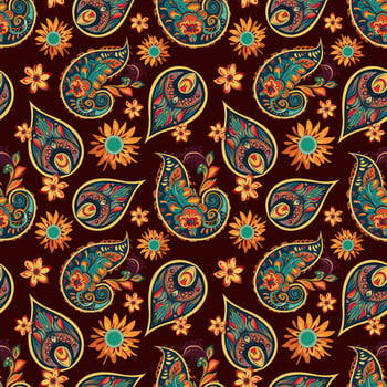 Paisley ethnic seamless pattern design. floral pattern with paisley and indian flower motifs. damask style pattern for textil and decoration vector