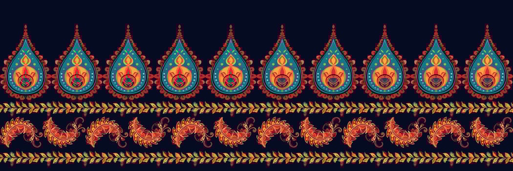 Paisley ethnic seamless pattern design. floral pattern with paisley and indian flower motifs. damask style pattern for textil and decoration vector
