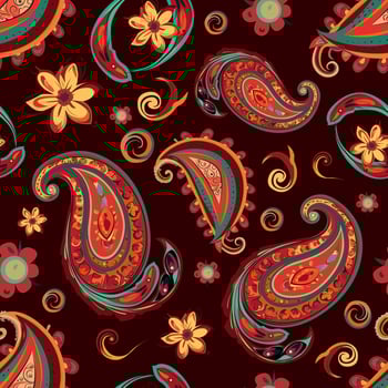 Paisley ethnic seamless pattern design. floral pattern with paisley and indian flower motifs. damask style pattern for textil and decoration vector