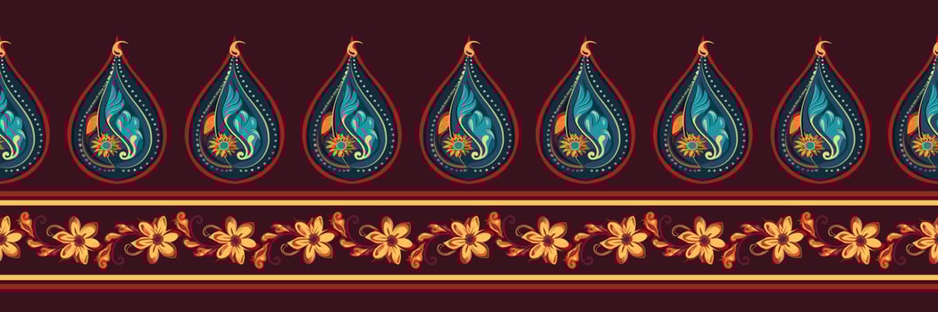 Paisley ethnic seamless pattern design. floral pattern with paisley and indian flower motifs. damask style pattern for textil and decoration vector