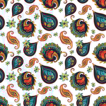 Paisley ethnic seamless pattern design. floral pattern with paisley and indian flower motifs. damask style pattern for textil and decoration vector