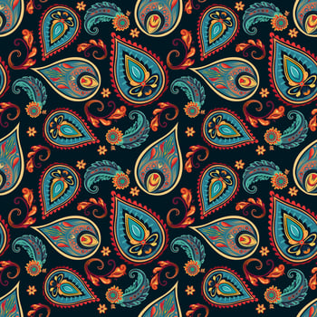 Paisley ethnic seamless pattern design. floral pattern with paisley and indian flower motifs. damask style pattern for textil and decoration vector