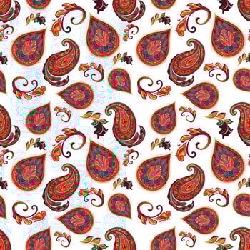 Paisley ethnic seamless pattern design. floral pattern with paisley and indian flower motifs. damask style pattern for textil and decoration vector