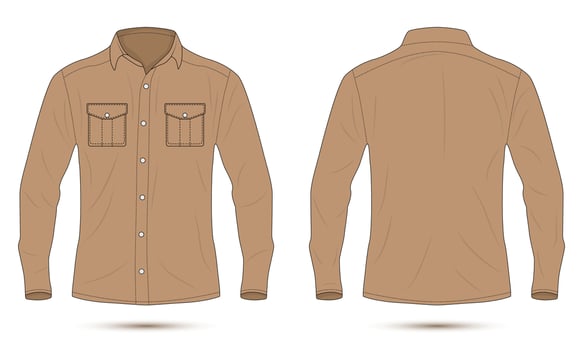 Long sleeve military shirt mockup front and back view vector