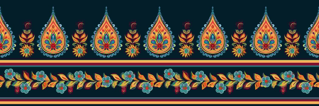 Paisley ethnic seamless pattern design. floral pattern with paisley and indian flower motifs. damask style pattern for textil and decoration vector