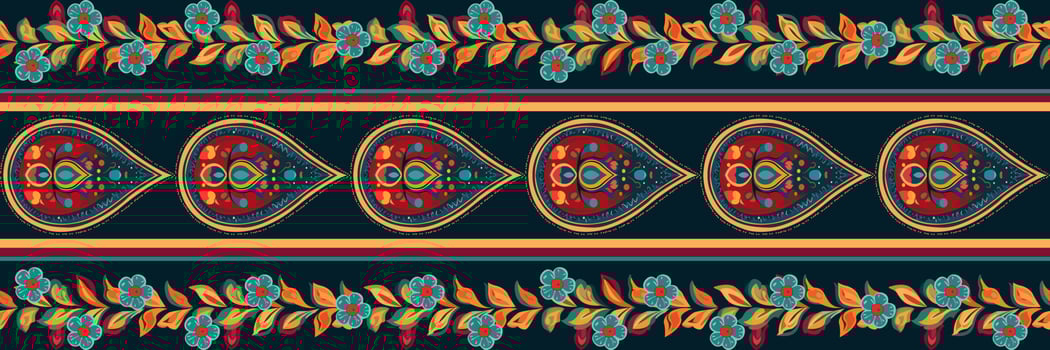 Paisley ethnic seamless pattern design. floral pattern with paisley and indian flower motifs. damask style pattern for textil and decoration vector