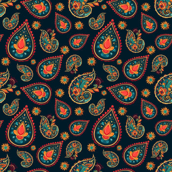 Paisley ethnic seamless pattern design. floral pattern with paisley and indian flower motifs. damask style pattern for textil and decoration vector