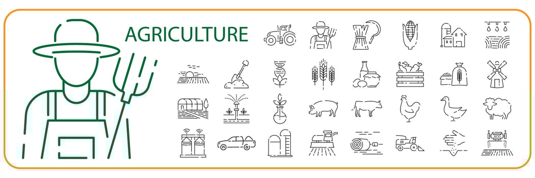 Smart farming and agriculture thin line vector icons set. World global agriculture or food crisis. Famine.
