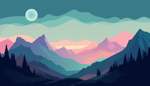 Flat minimalistic design. Panorama of a mountain landscape. Easy to change colors. vector