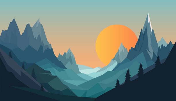 Flat minimalistic design. Panorama of a mountain landscape. Easy to change colors. vector