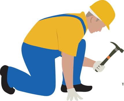 Construction roofer carpenter worker hammering a nail flat style vector image