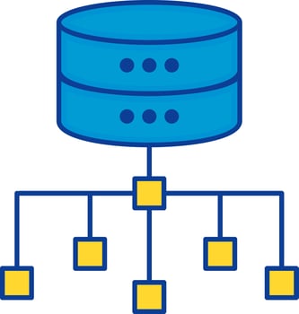 Database Networking Or Connection Blue And Yellow Icon. vector