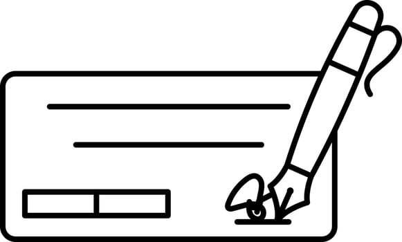 Bank Cheque And Pen Icon In Black Outline. vector