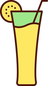 Lemon Slice Decorate Drink Glass With Straw Icon In Green And Yellow Color. vector