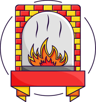 Burning Fireplace Yellow And Red Flat Vector. vector