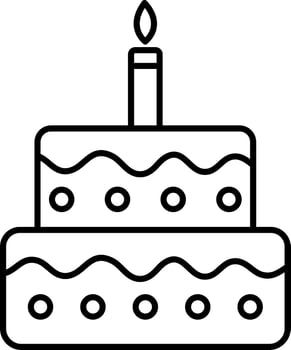 Isolated Cake With Burning Candle Icon In Linear Style. vector