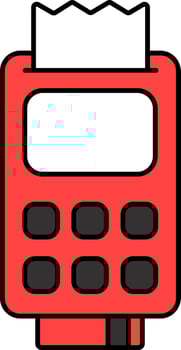 Red And Black Pos Terminal With Receipt Voucher And Payment Card Icon. vector