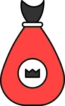 Money Bag And Crown Icon In Red And Black Color. vector