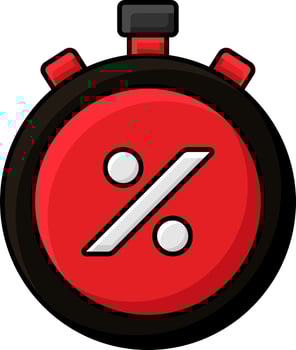 Isolated Black And Red Stopwatch Discount Icon In Flat Style. vector