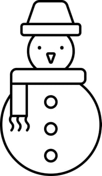 Cartoon Snow Man Wearing Hat And Scarf Black Outline Icon. vector