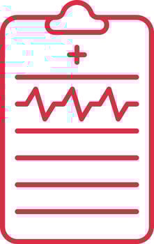Hear Report On Clipboard Icon In Red Outline. vector