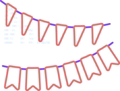 Red Line Art Illustration Of Two Type Bunting Flag Hang Icon. vector