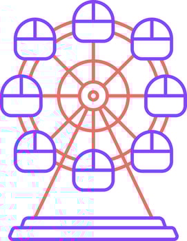 Red And Purple Linear Style Ferris Wheel Flat Icon. vector