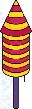 Yellow and Red Fireworks Rocket Flat Icon. vector