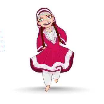 Cheerful Young Girl Wearing Kashmiri Dress On White Background. vector