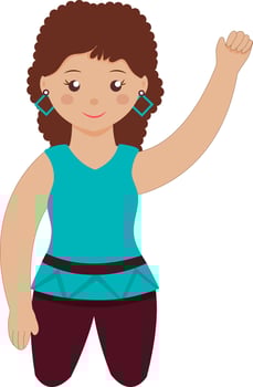 Illustration Of Cute Little Girl Kneeling Sitting On Floor And Raised Hand. vector