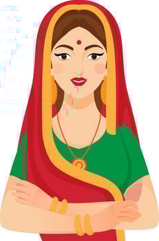 Beautiful Young Indian Woman Wearing Saree And Folding Hands Illustration On White Background. vector