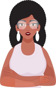 Smiley African Smart Lady Wearing Goggles Over White Background. vector