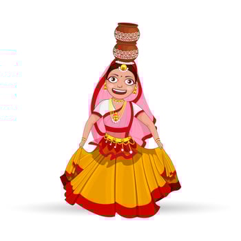 Indian Woman Performing Matki Dance In Traditional Attire. vector