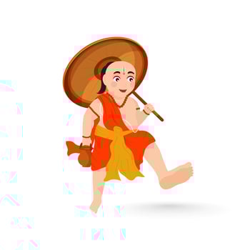Indian Lord Vamana Character In Walking Pose. vector
