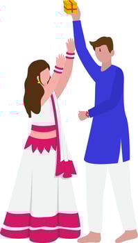 Faceless Indian Young Girl Trying To Snatch Gift Box From Her Brother In Standing Pose. vector
