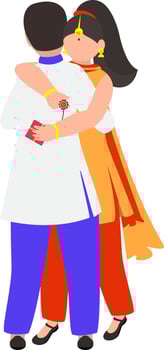 Faceless Indian Young Girl Hugging To Her Brother In Standing Pose. vector