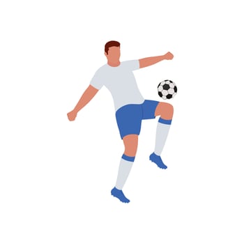 Faceless Soccer Player Kicking Ball From Knee On White Background. vector