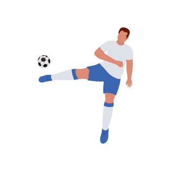 Faceless Footballer Player Kicking Ball On White Background. vector
