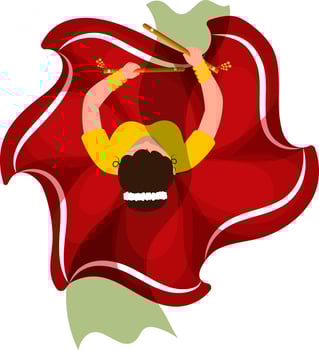 Top View Of Indian Young Woman Playing Dandiya On White Background. vector