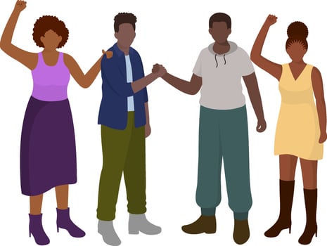 Black Community, African People Gathered Together On White Background. vector