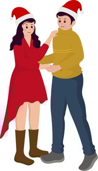 Young Couple Performing Dance With Wear Santa Cap On Background. vector