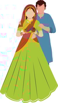 Faceless Indian Woman Holding Worship Plate With Her Husband On The Occasion Of Hindu Festival Karwa Chauth Concept. vector