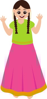 Cartoon South Indian Girl Standing On White Background. vector