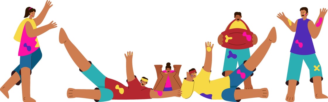 Indian Funny People Enjoying Or Celebrating Holi Festival. vector