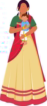 Faceless South Indian Woman Lapping Her Son In Standing Pose. vector