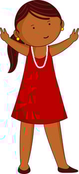Cartoon Girl Gesturing Victory V Or Peace Sign In Standing Pose. vector
