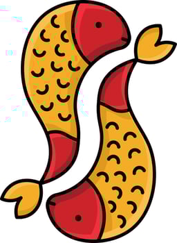 Flat Style Carp Fish Red And Yellow Icon. vector