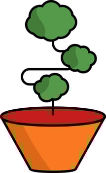 Bonsai Plant Vase Icon In Flat Style. vector