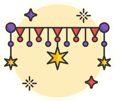 Sticker Style Beautiful Hanging Star Garland In Flat Style. vector