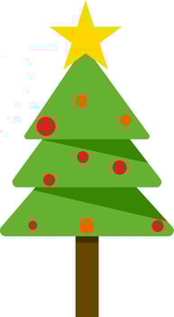 Decorated Xmas Tree Colorful Icon In Flat Style. vector